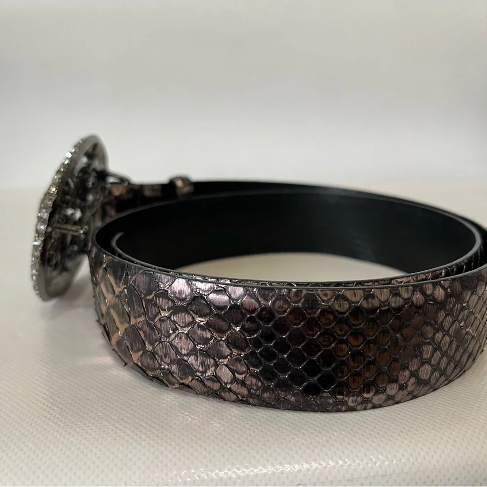 Orciani Snake Skin Belt Rhinestone Crystal Buckle Italy 90